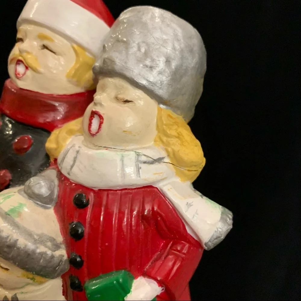 Vintage Christmas Caroling Family Ceramic Figurine Statue // REPAIRED/FLAWS